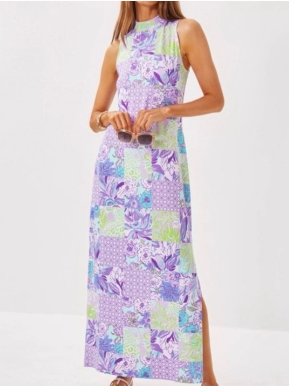 Lilly Pulitzer Lavender Maxi Dress with Green & Blue Floral Accents